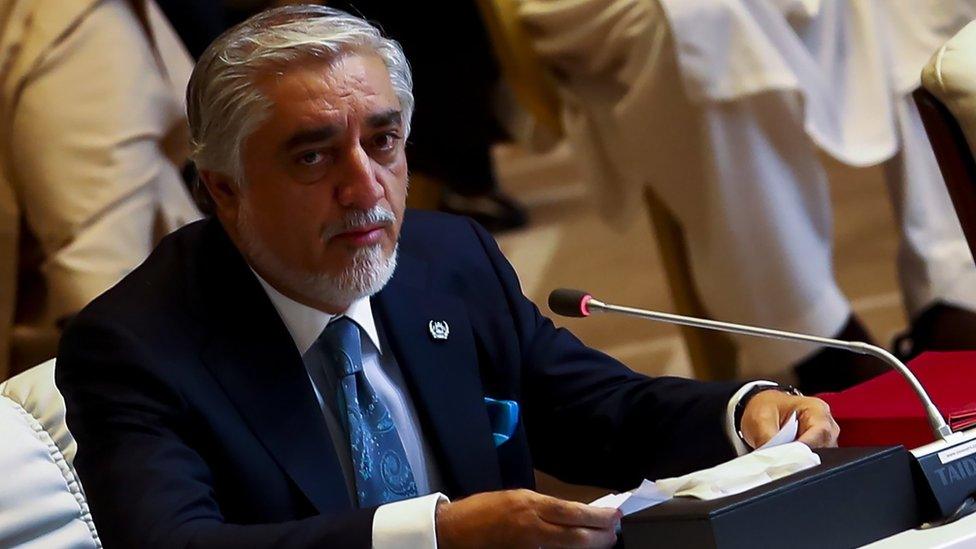 Afghanistan Peace Grand Council chief, Abdullah Abdullah speaks during the opening session of the peace talks between the Afghan government and the Taliban in Doha, Qatar, 12 September 2020