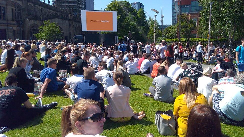 Crowds outside Manchester Cathedral