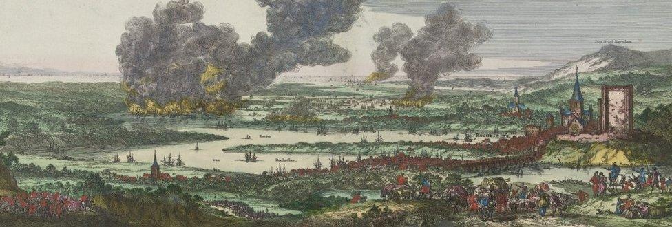 Tocht naar Chatham en de verovering van het eiland Sheppey, 1667, Romeyn de Hooghe, after Willem Schellinks, 1667