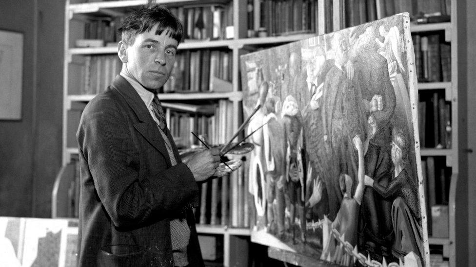 Stanley Spencer in his studio in Cookham