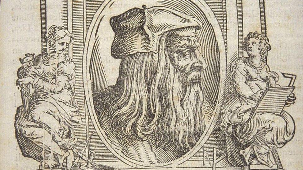 Leonardo da Vinci pictured in Giorgio Vasari book "The Lives of the Most Excellent Italian Painters"