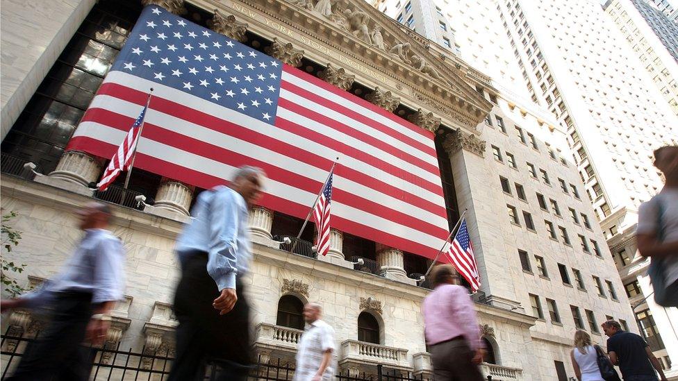 US flag in Wall street