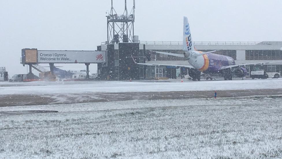 Cardiff Airport in snow