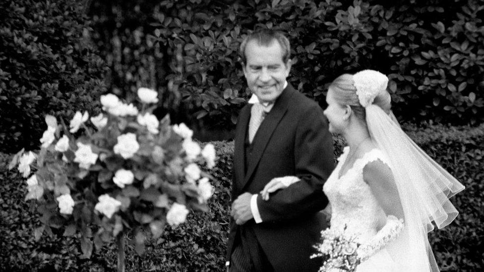 Richard Nixon and his daughter, Tricia, at her wedding