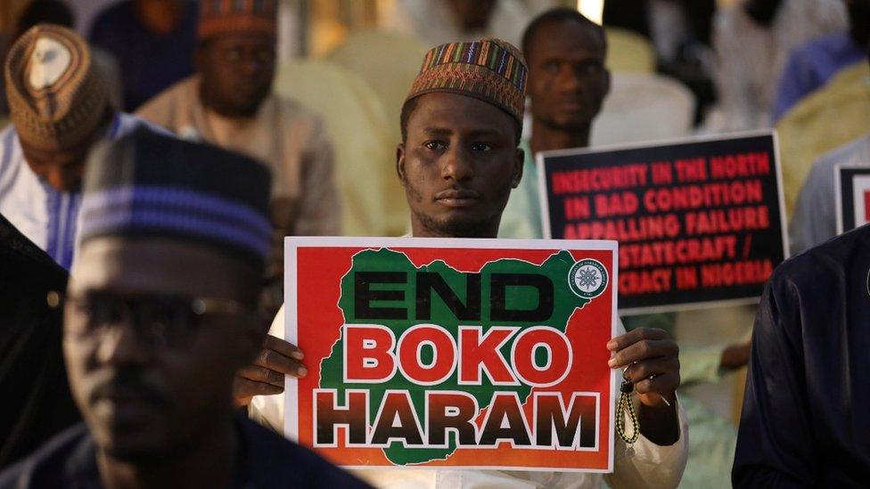 A man in Nigeria protesting against Boko Haram