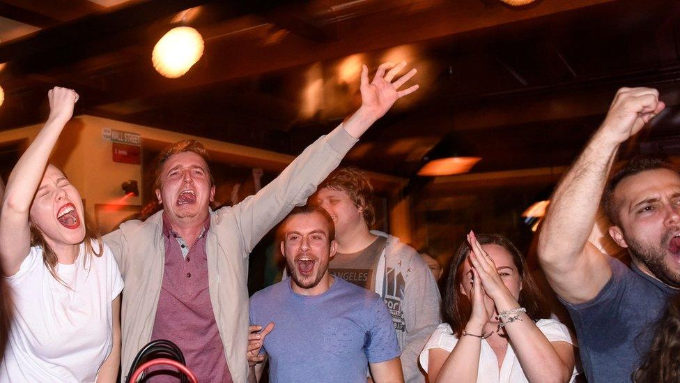 ethnic albanians celebrate the win in Pristina