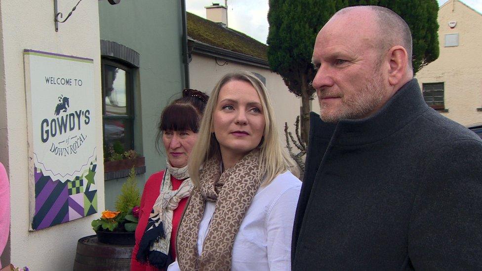 Mel Campbell, Svetlana Murphy and Galina Korol outside Gowdy's pub