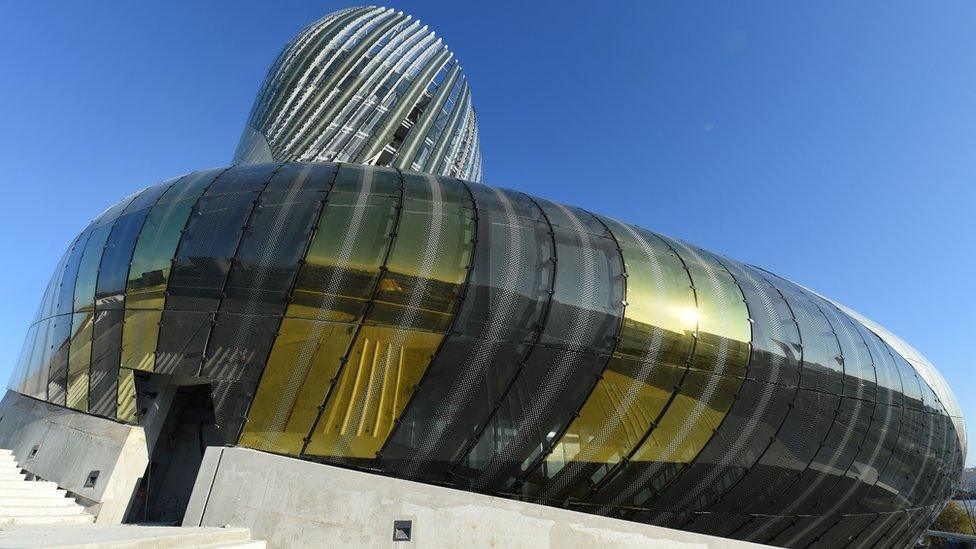 Picture taken on 22 December 2015 in Bordeaux, shows the Cite du Vin under construction