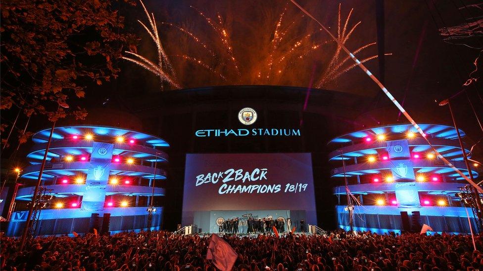 Manchester City celebrate winning the Premier League