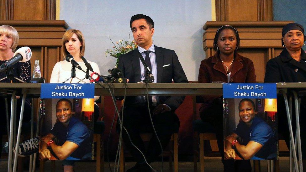 Lawyer Aamer Anwar leads a news conference with Sheku Bayoh's loved ones, 14 May 2015