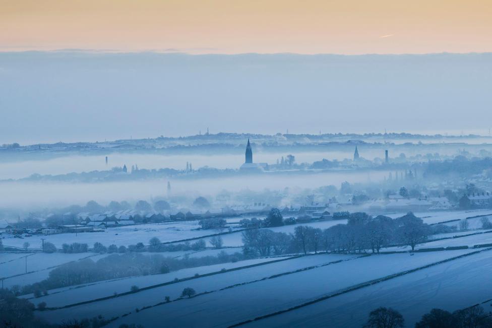 Little Horton, Bradford, silhouetted by the early morning sun, on 15 January