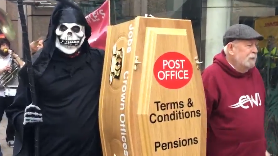 CWU member dressed as Grim Reaper