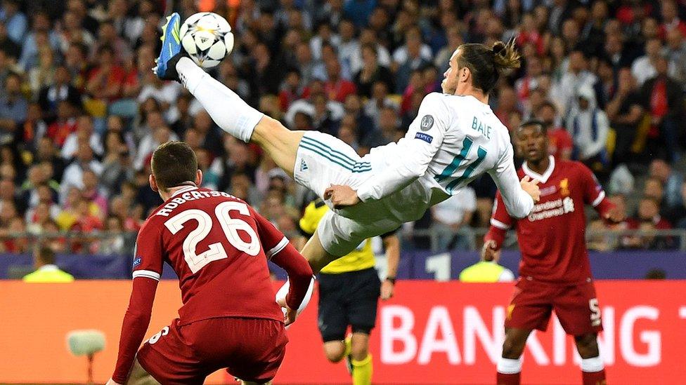 Gareth Bale scores for Real Madrid in the 2018 Champions League final in Kiev