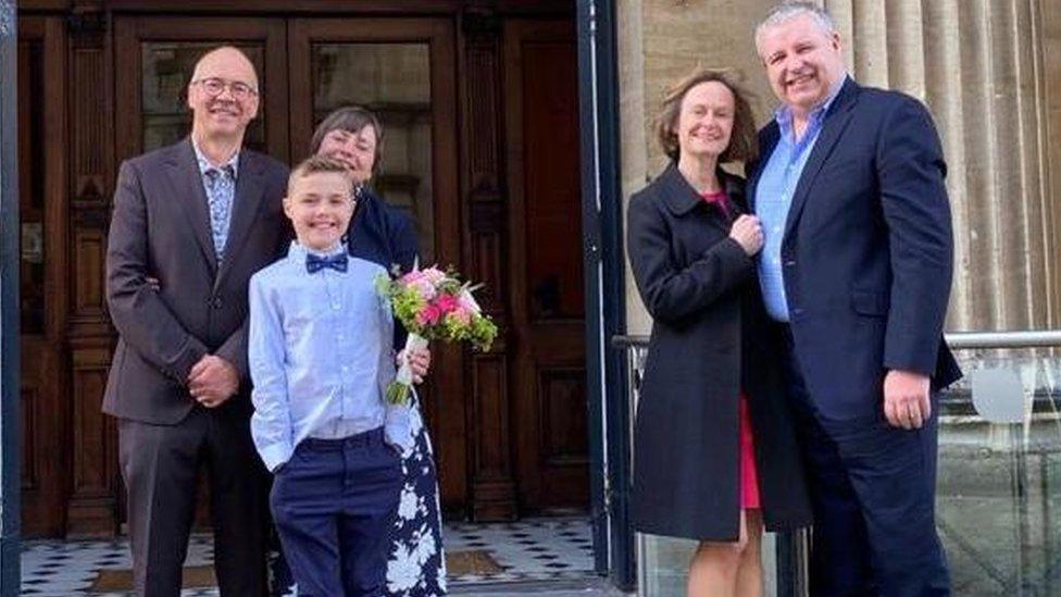 Simon, Dominique and their son Jack (left) and friends Jo and Paul Williams (right)