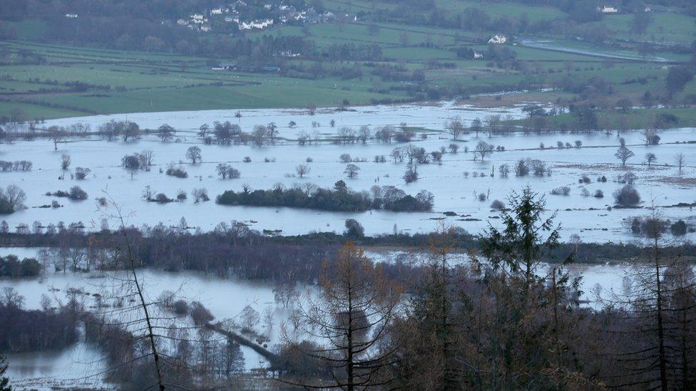 Flood waters over Cumbrian landscape