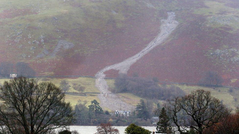 A landslip in the hills around Ullswater