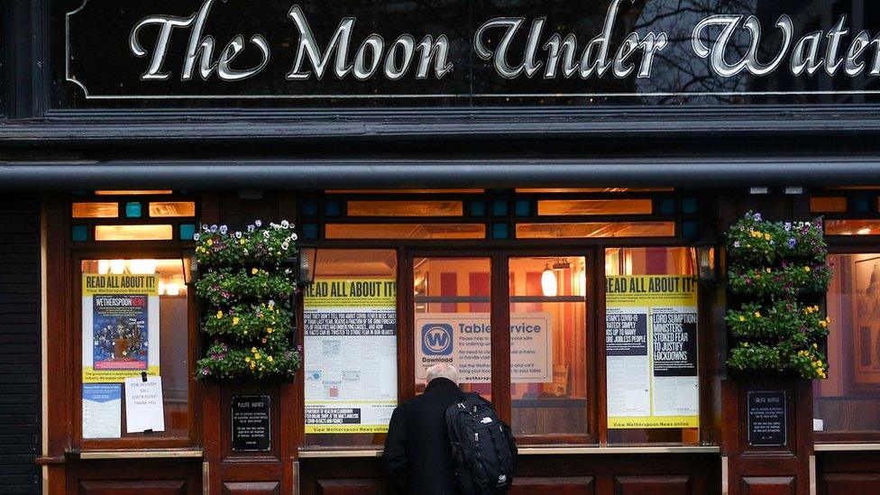 A man looks into a closed pub