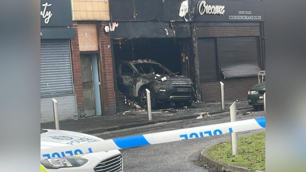 Police said the shop was 'significantly damaged' in the attack in Rutherglen