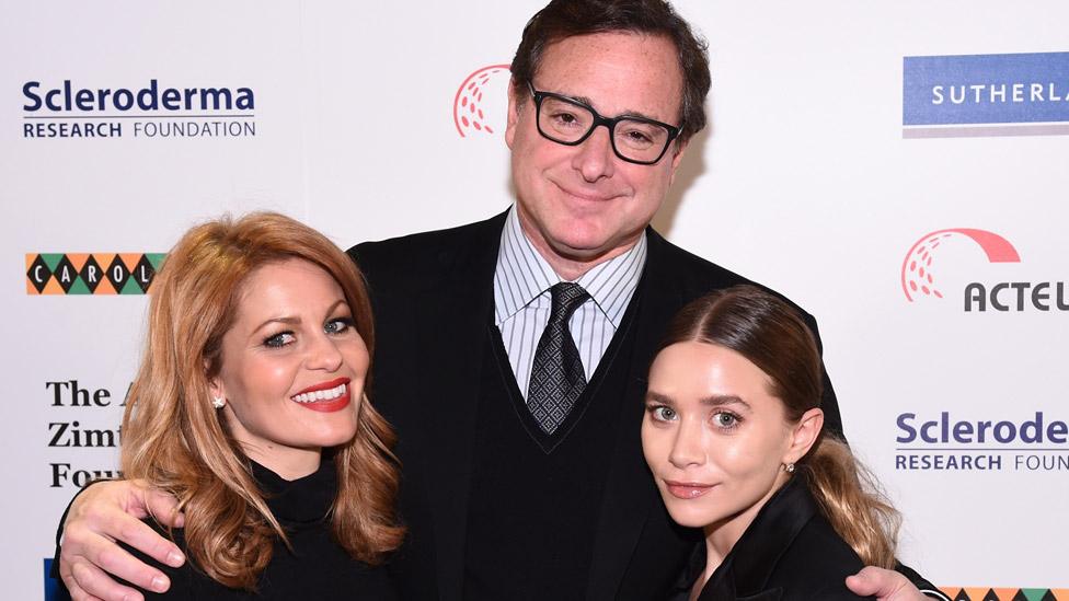 Bob Saget with Full House co-stars Candace Cameron Bure and Ashley Olsen