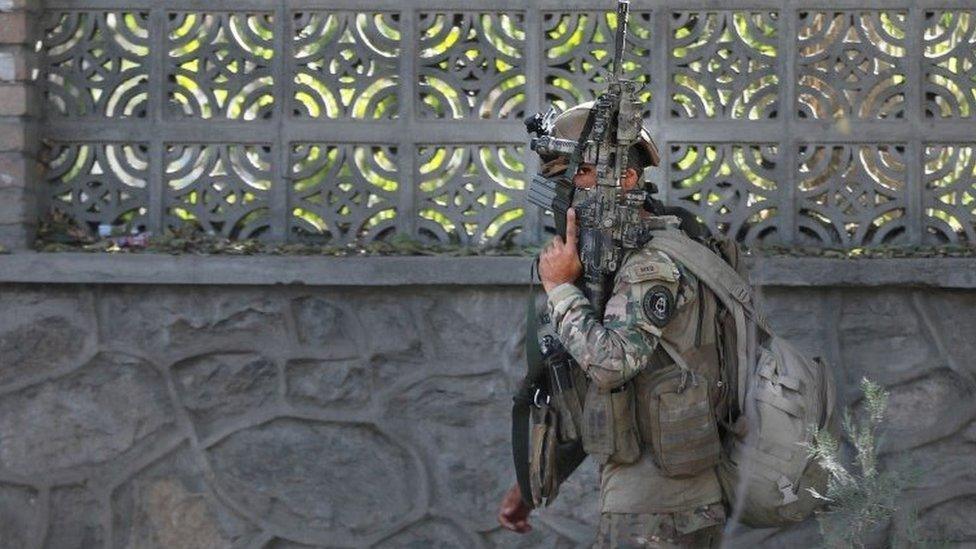 Afghan security forces at the university