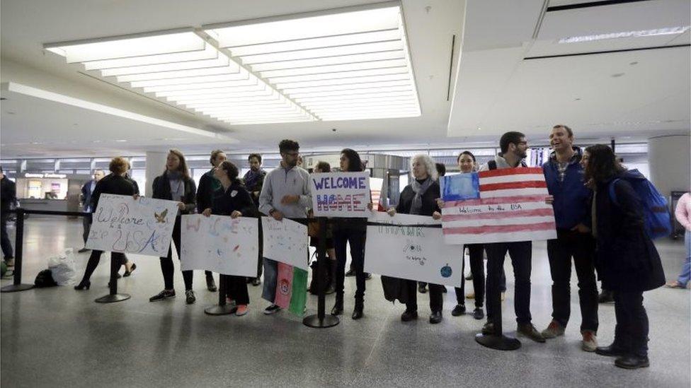 Supporters wait for US army interpreter Qismat Amin to arrive from Afghanistan.