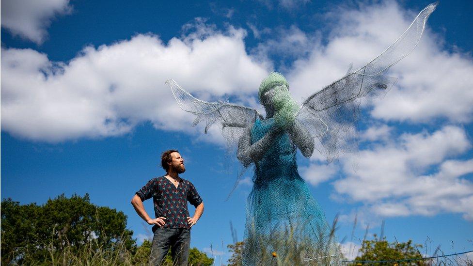 Sculptor Luke Perry"s winged medical worker, which has been installed at a park near Birmingham paying tribute to the NHS and care workers during the coronavirus pandemic