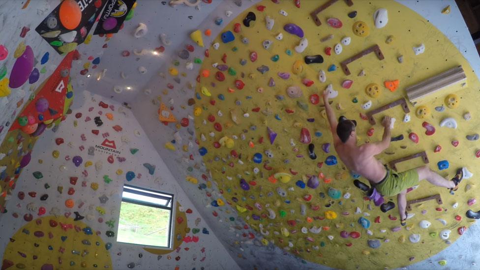 Dave MacLeod training on his climbing wall