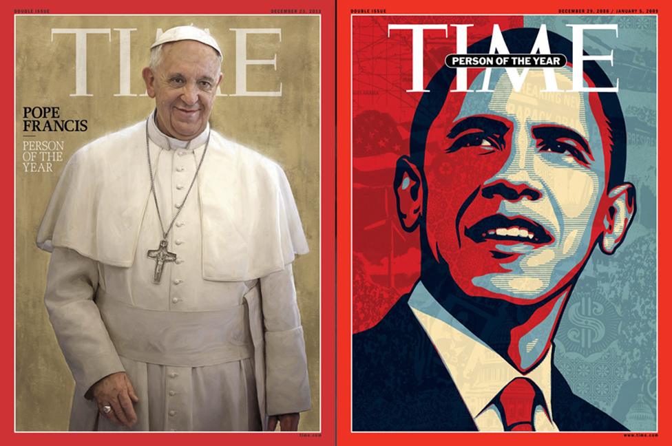 Front covers featuring Pope Francis and Barack Obama