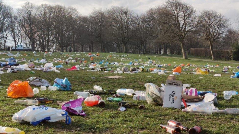 Litter left in Hyde Park, Leeds