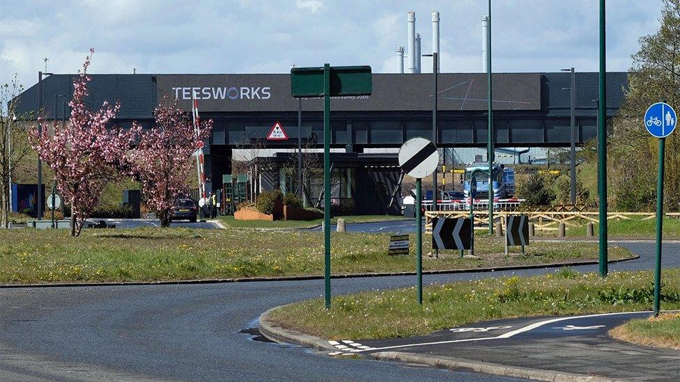 The entrance to the Teesworks industrial site with the roundabout from which motorists can turn off for Dormanstown in the foreground.