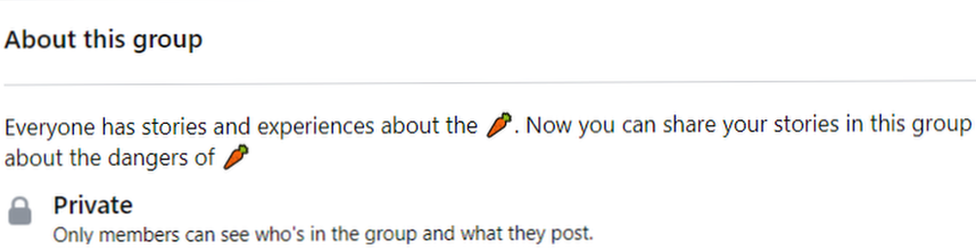 Example of a Facebook group using the carrot emoji