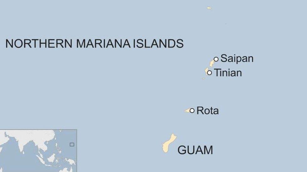 Map showing Guam, Rota, Tinian and Saipan