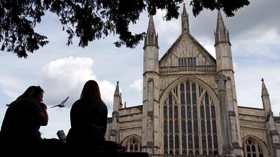 Outside Winchester Cathedral, June 2020