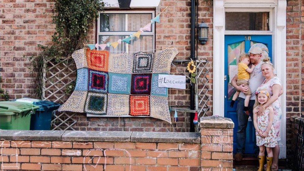 A family on a doorstep