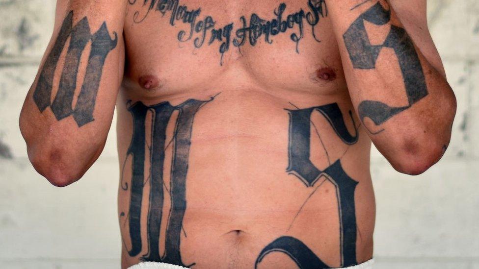 Former MS-13 gang leader Valmis Mejia a.k.a. 'el Bambi', is pictured at Santa Ana prison, 60 km northwest of San Salvador, on May 21, 2019