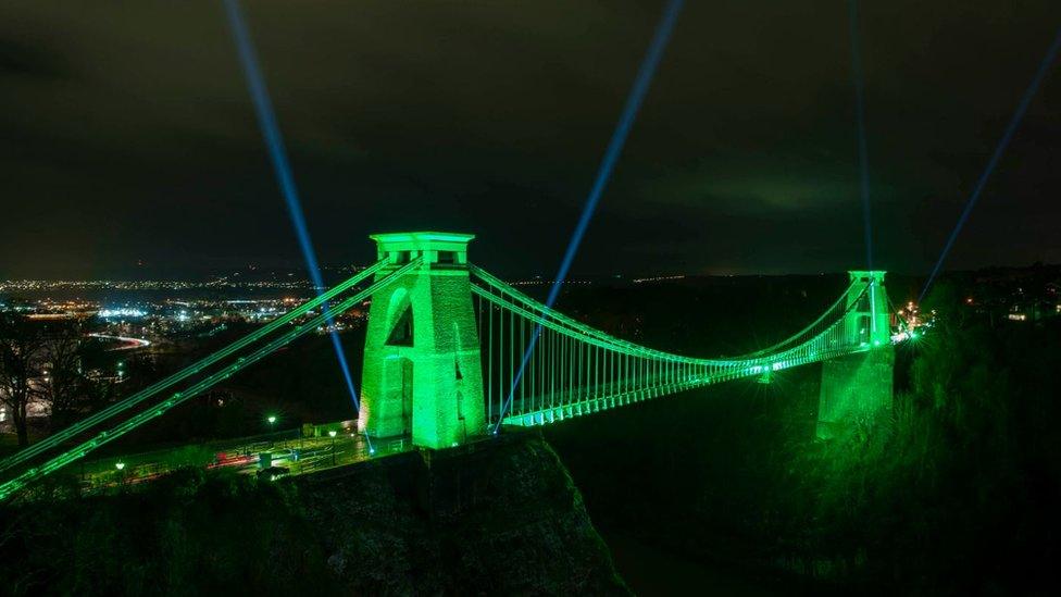 The Clifton Suspension Bridge in Bristol joins Tourism Ireland's Global Greening campaign to mark St Patrick's Day