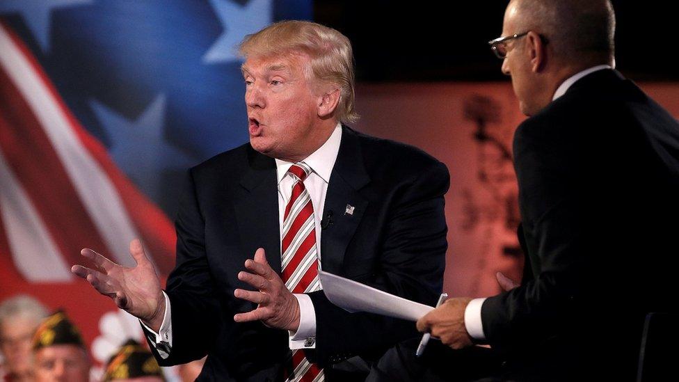 Donald Trump talks during the Commander-in-Chief forum.