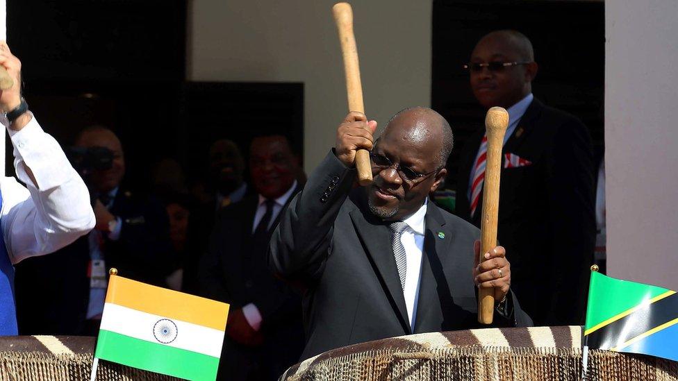 John Magufuli playing drums