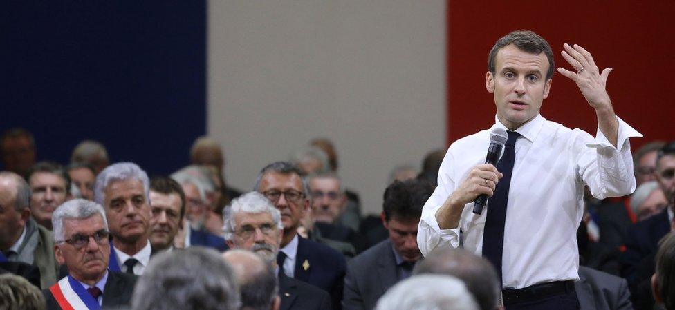 President Macron at debate in Souillac, south-central France, 18 Jan 19