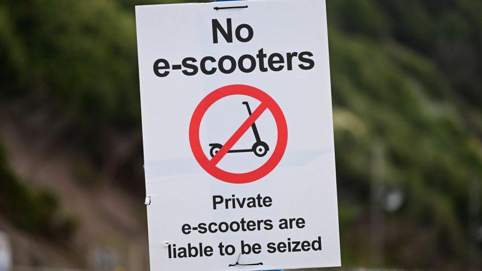 E-scooter warning sign in Bournemouth