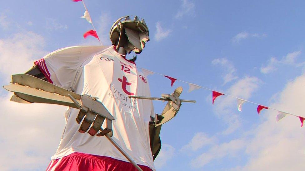 Strabane's "Tinnies" sculpture has been adorned in Tyrone kit