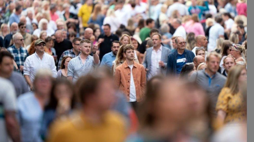 Crowds making their way to the Elton John concert in Norwich