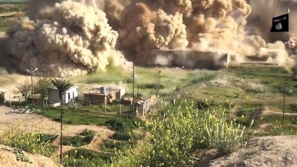 Still from IS video showing explosion at the ancient site of Nimrud