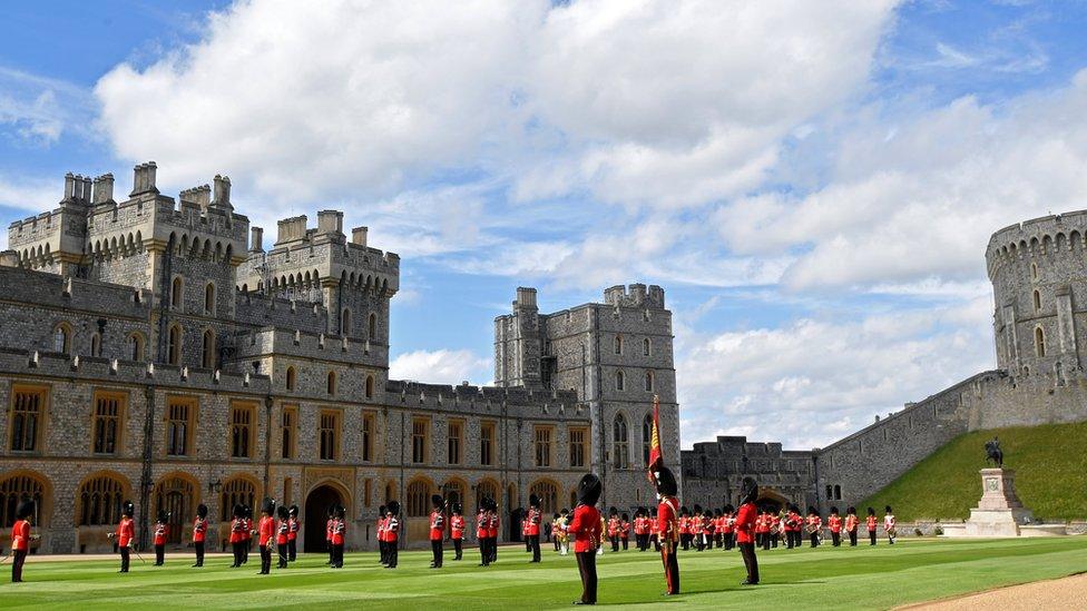 Guardsmen mark Britain"s Queen Elizabeth"s official birthday at Windsor Castle