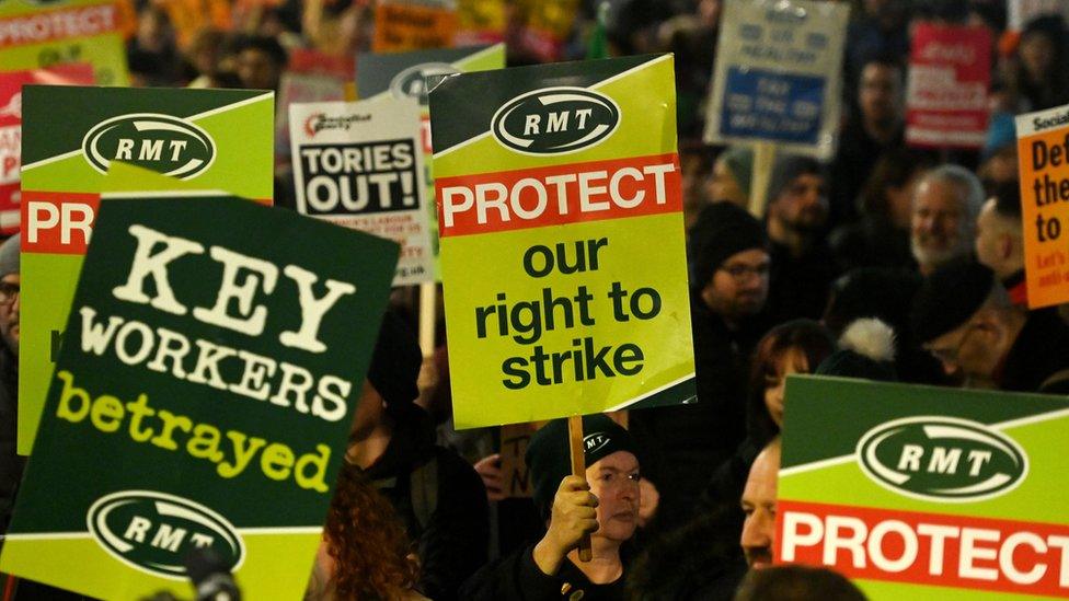 Demonstrators outside Downing Street protest against the strikes bill