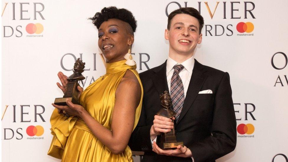 Anthony Boyle seen here with Noma Dumezweni who won the award for best actress in a supporting role