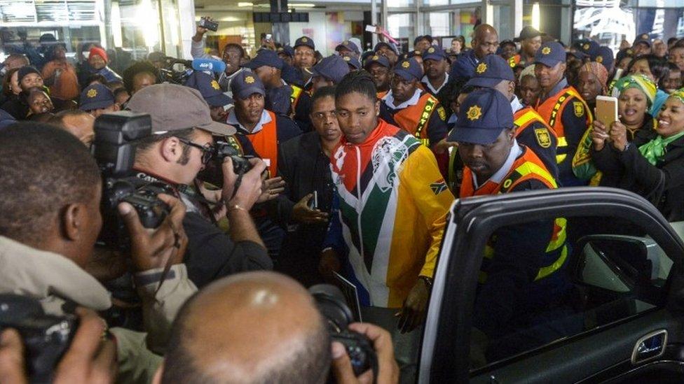 Caster Semenya at a welcoming ceremony at OR Tambo International Airport in Johannesburg