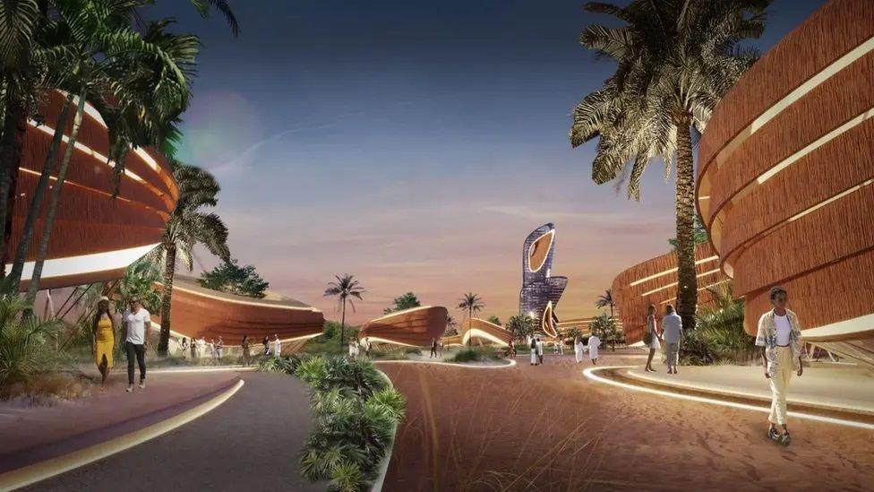 An architect's drawing of Akon City.