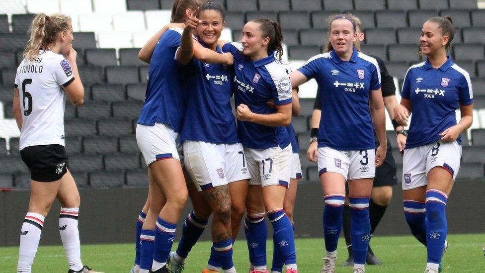 Natasha Thomas celebrating scoring the winner against MK dons earlier this season at Stadium MK