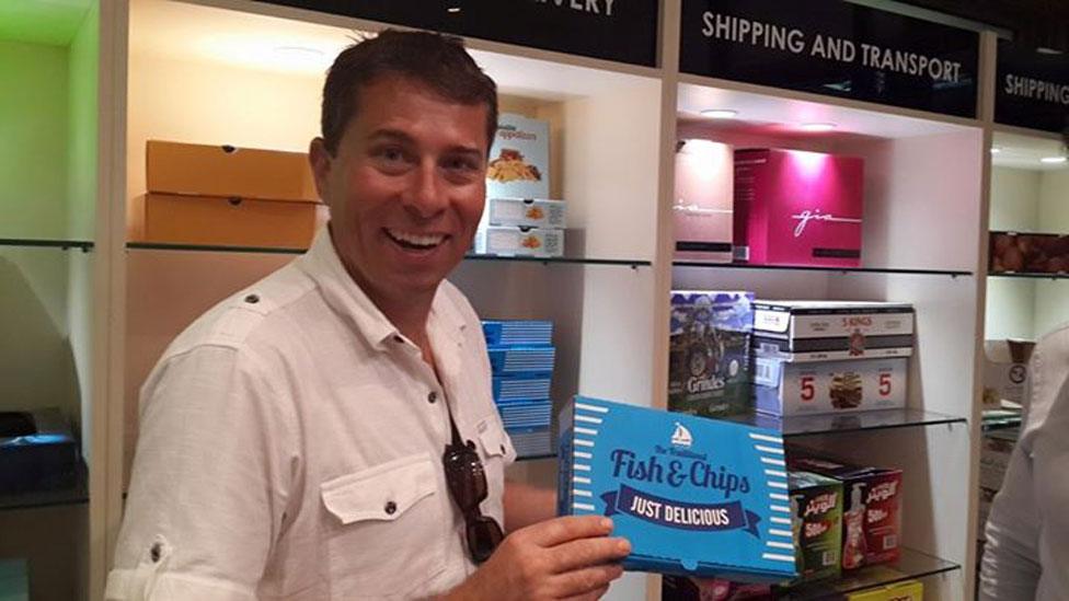 Tom Fletcher and a box of fish and chips